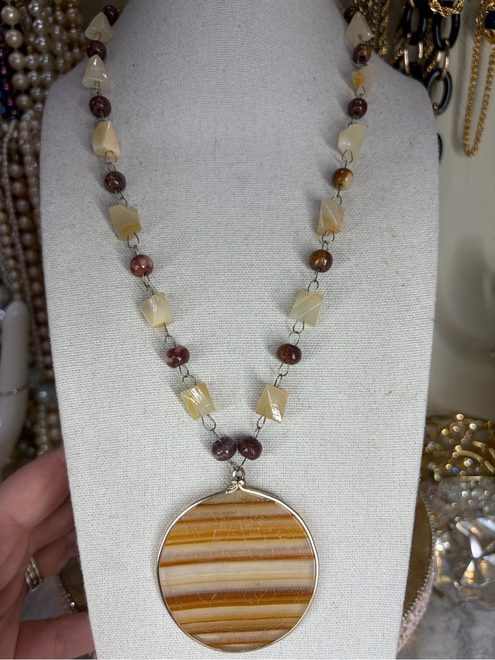 Engraved Stone Necklace Artisan Jewelry